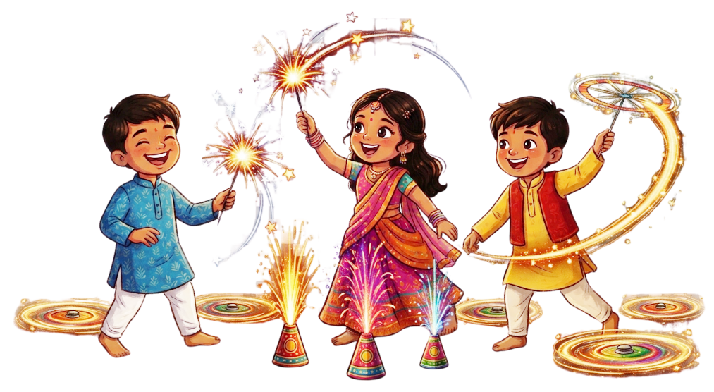 Children playing with fireworks